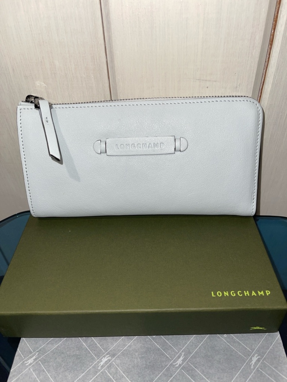 Longchamp Pale Blue Leather L Zip Wallet NWT with box - Picture 7 of 12